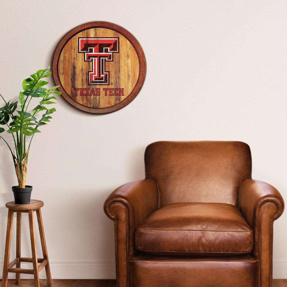 Texas Tech Red Raiders Weathered Faux Barrel Top Sign