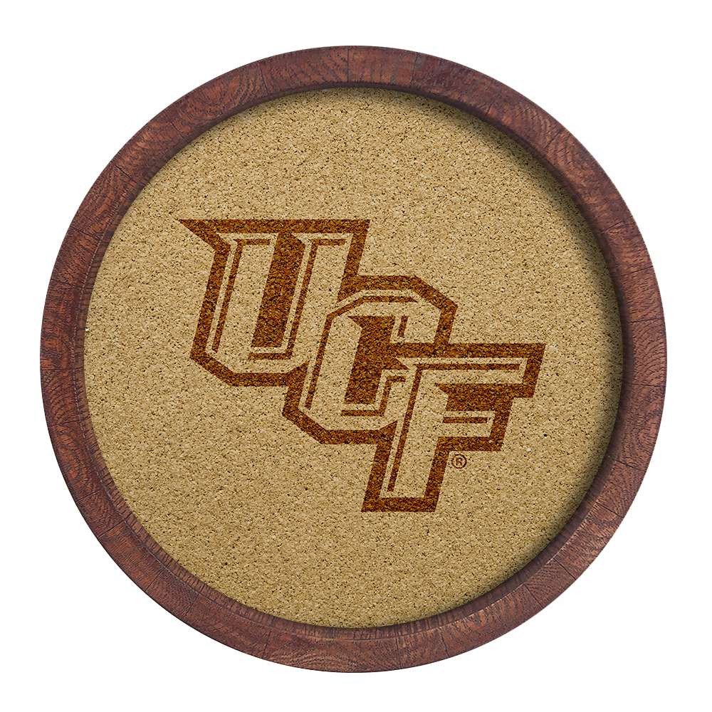 UCF Knights Faux Barrel Framed Cork Board - Monochrome Logo | The Fan-Brand | NCUCFL-632-01B