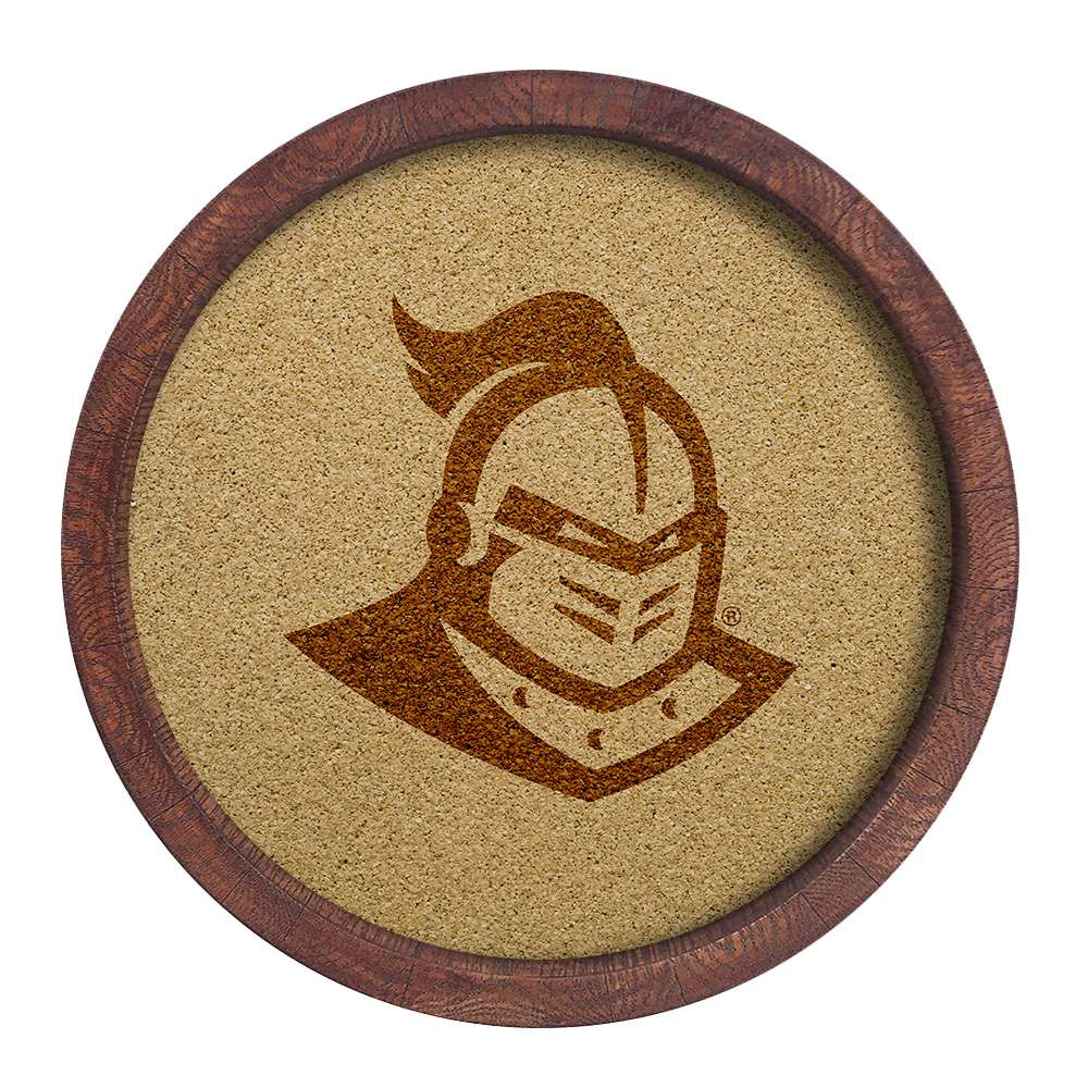 UCF Knights Mascot - Faux Barrel Framed Cork Board - Monochrome Logo | The Fan-Brand | NCUCFL-632-02B