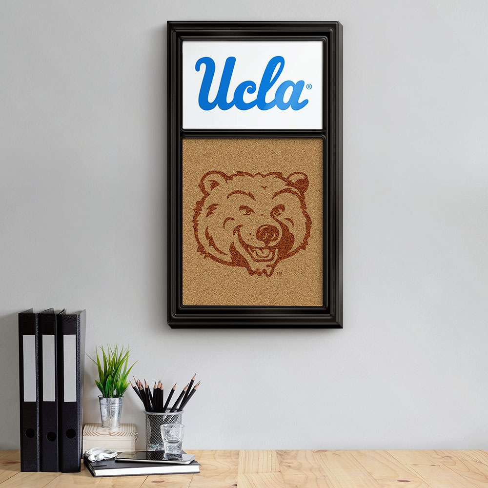 UCLA Bruins Dual Logo - Cork Note Board - Black Frame / White