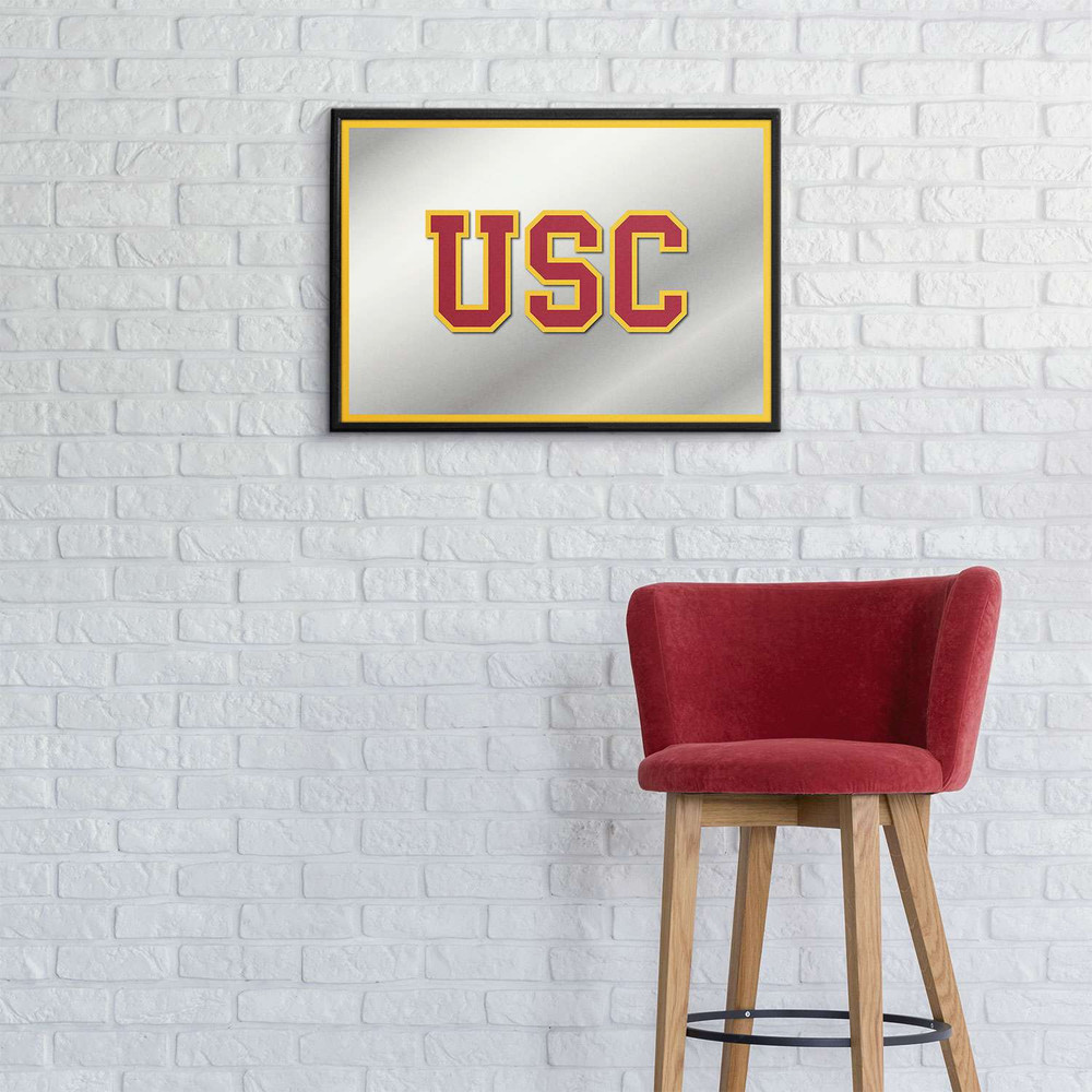 USC Trojans Framed Mirrored Wall Sign - Gold Edge