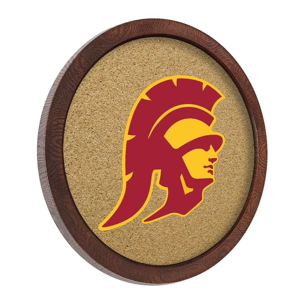 USC Trojans Mascot - Faux Barrel Framed Cork Board - Color Logo