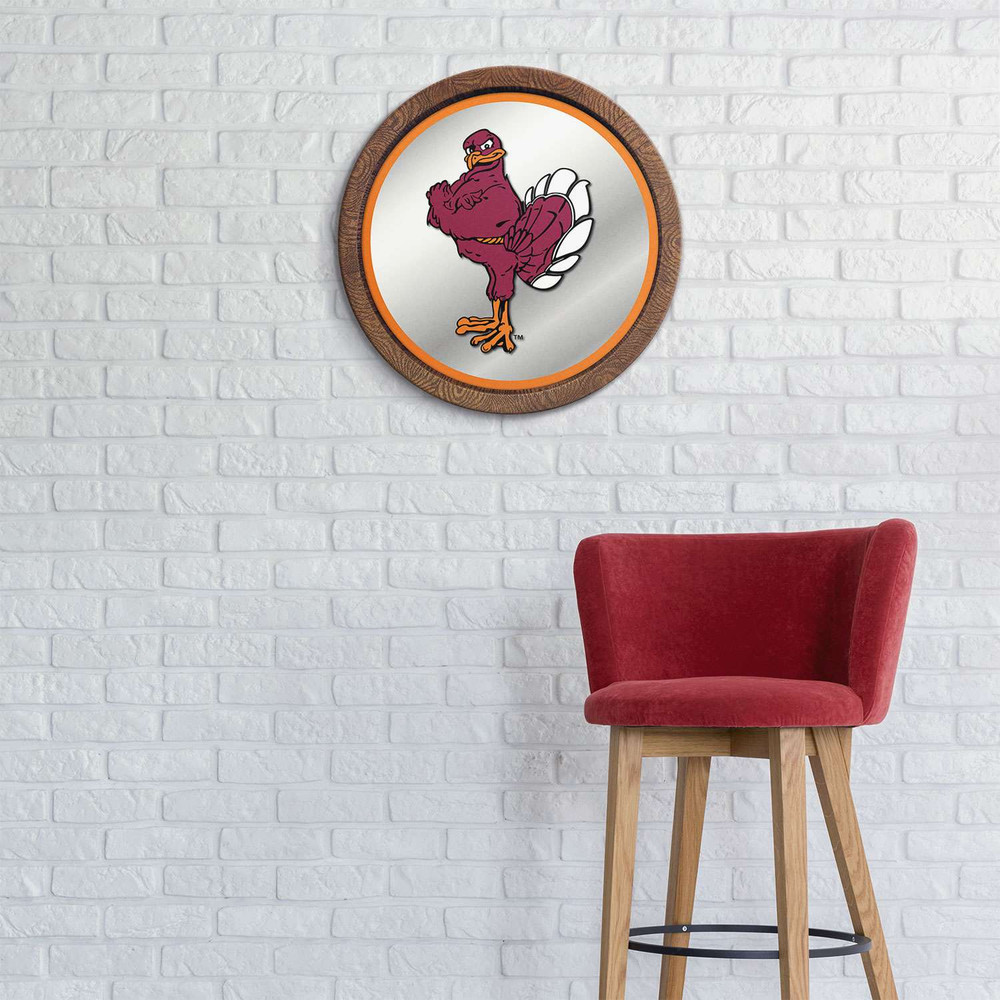 Virginia Tech Hokies Mascot - Faux Barrel Top Mirrored Wall Sign - Orange Edge