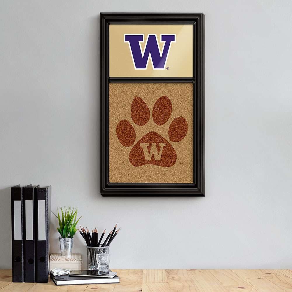 Washington Huskies Dual Logo - Cork Note Board - Gold / Black Frame