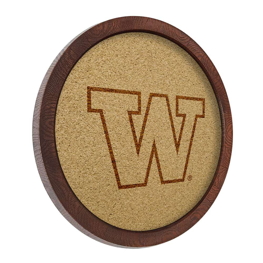 Washington Huskies Faux Barrel Framed Cork Board - Monochrome Logo