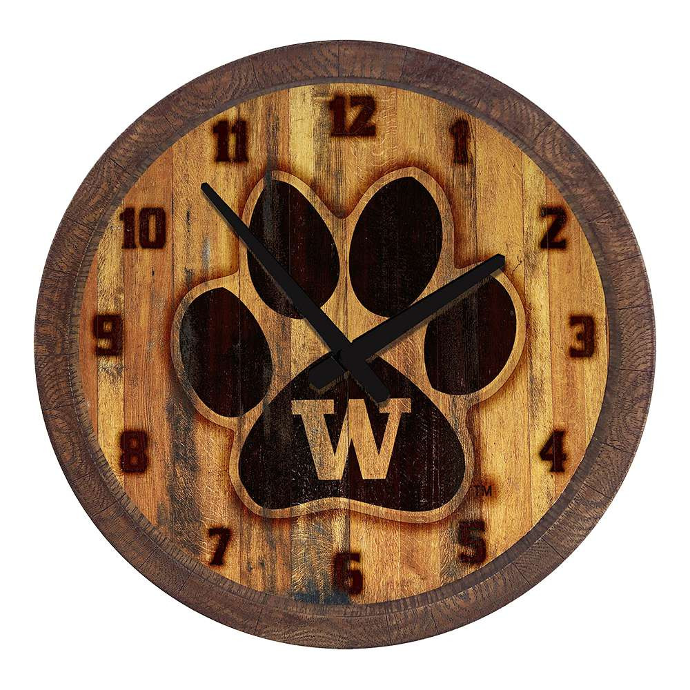 Washington Huskies Paw - Branded Faux Barrel Top Wall Clock | The Fan-Brand | NCWASH-560-05