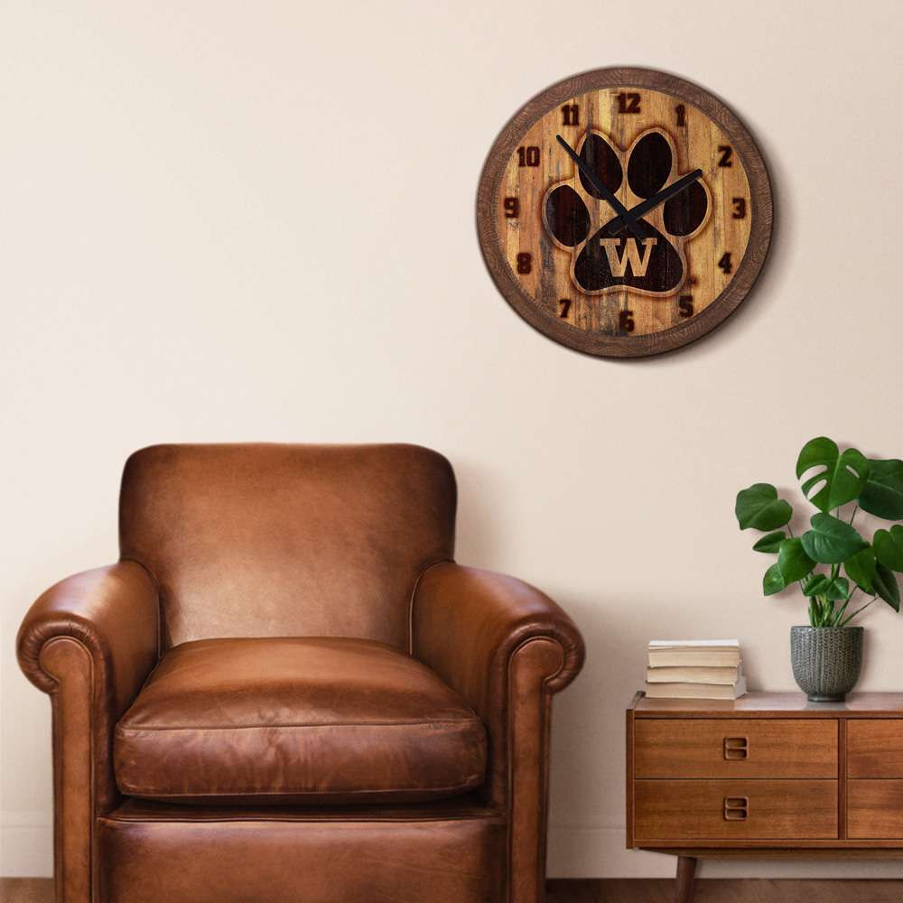 Washington Huskies Paw - Branded Faux Barrel Top Wall Clock
