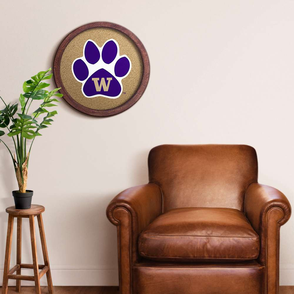 Washington Huskies Paw - Faux Barrel Framed Cork Board - Color Logo