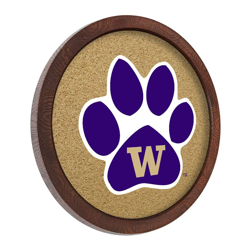 Washington Huskies Paw - Faux Barrel Framed Cork Board - Color Logo
