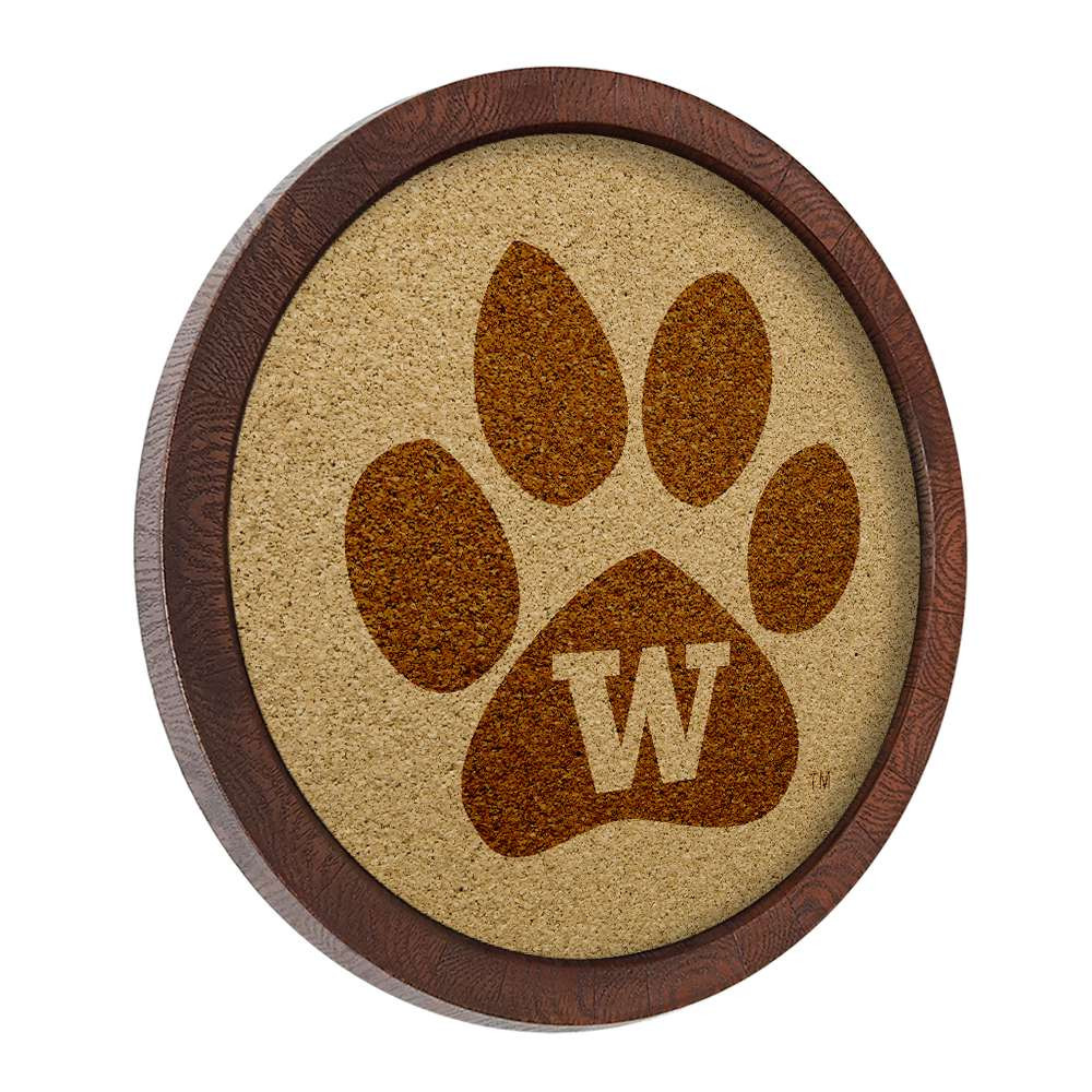 Washington Huskies Paw - Faux Barrel Framed Cork Board - Monochrome Logo
