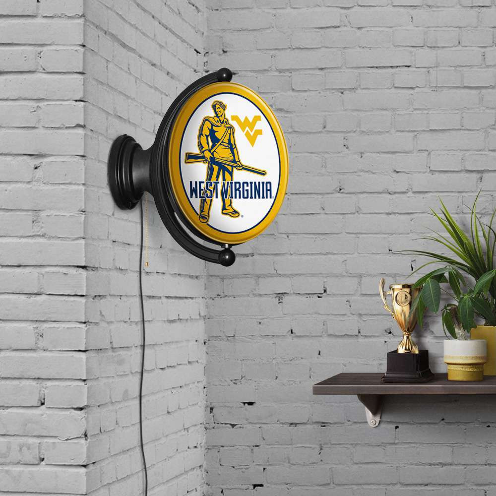 West Virginia Mountaineers Mountaineer - Original Oval Rotating Lighted Wall Sign - White