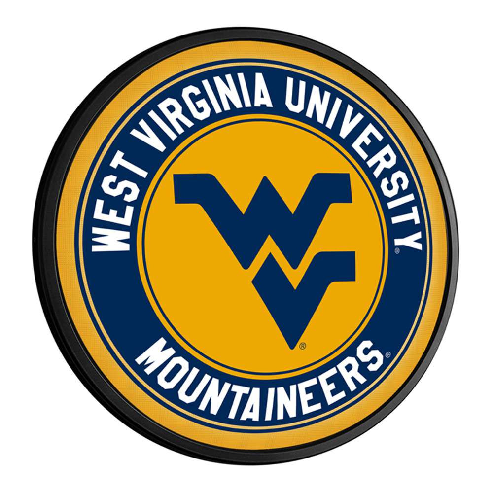 West Virginia Mountaineers Round Slimline Lighted Wall Sign - Gold | The Fan-Brand | NCWVIR-130-01A