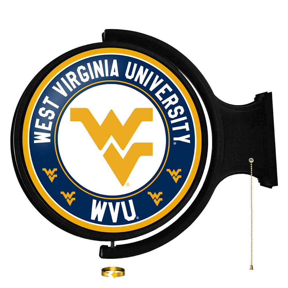 West Virginia Mountaineers WVU - Original Round Rotating Lighted Wall Sign - White | The Fan-Brand | NCWVIR-115-01B