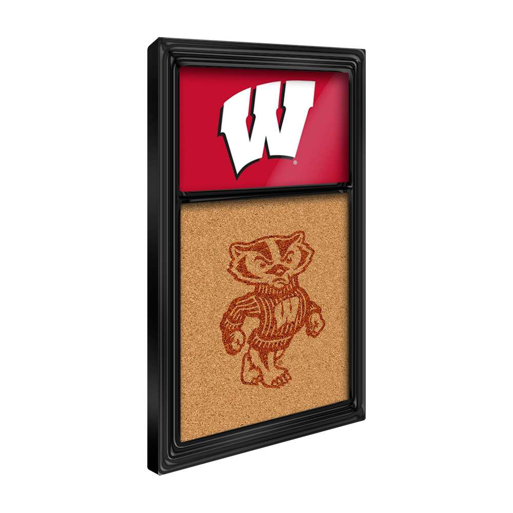 Wisconsin Badgers Cork Note Board - Black Frame / Red