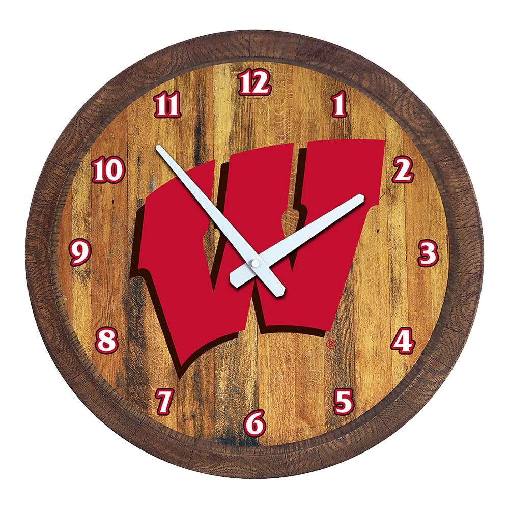 Wisconsin Badgers Faux Barrel Top Wall Clock | The Fan-Brand | NCWISB-560-01