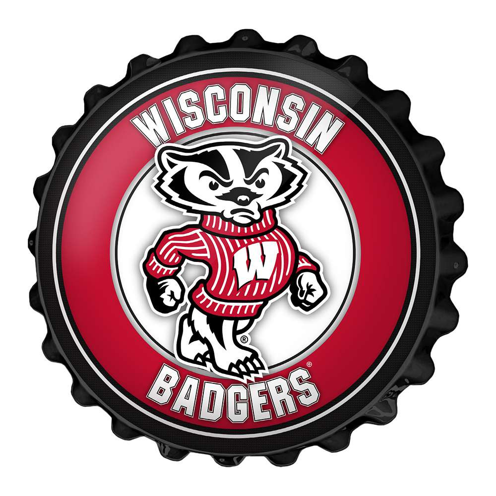 Wisconsin Badgers Mascot - Bottle Cap Wall Sign - Black | The Fan-Brand | NCWISB-210-02A