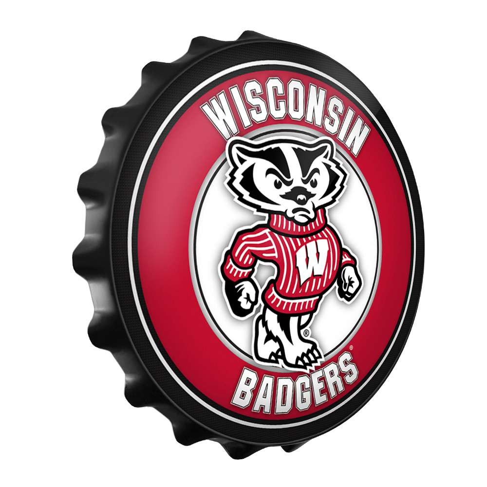 Wisconsin Badgers Mascot - Bottle Cap Wall Sign - Black