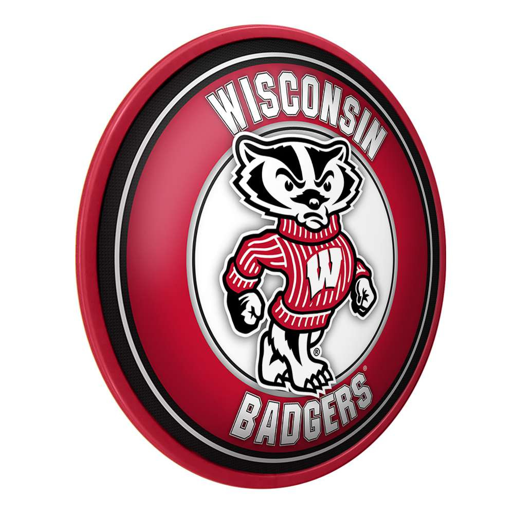 Wisconsin Badgers Mascot - Modern Disc Wall Sign - Red Frame