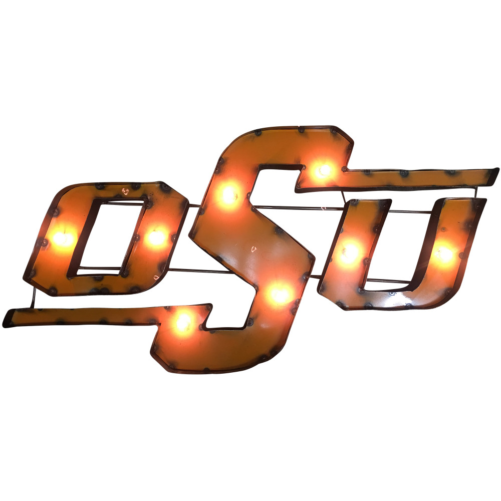 Oklahoma State Cowboys Recycled Metal Wall Decor Cowboys Illuminated | LRT SALES | OSUWDLGT