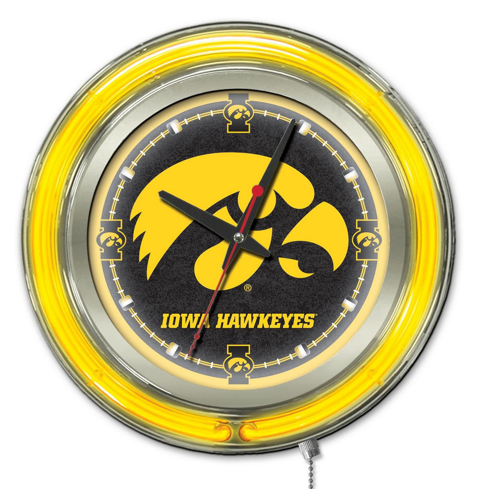 Iowa Hawkeyes Double Neon Wall Clock | Holland Bar Stool Co. | Clk15IowaUn