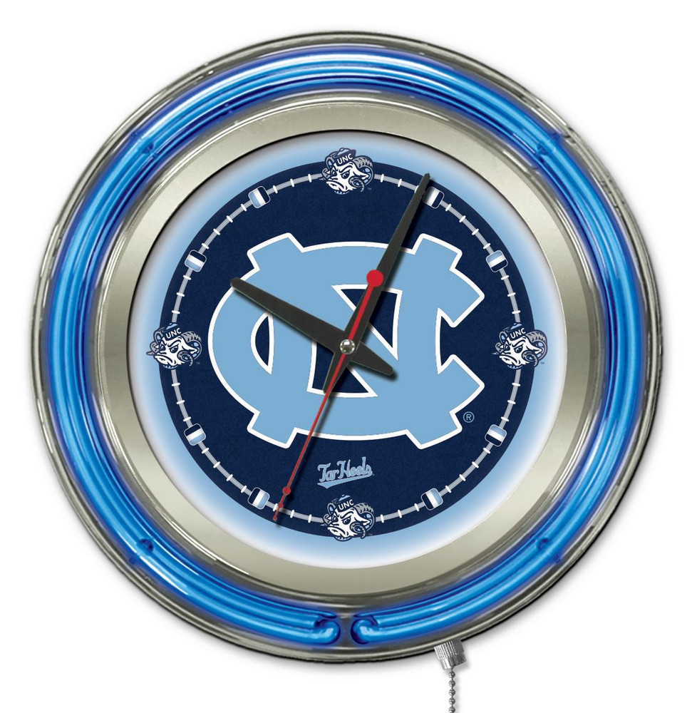 North Carolina Tar Heels Double Neon Wall Clock | Holland Bar Stool Co. | Clk15NorCar