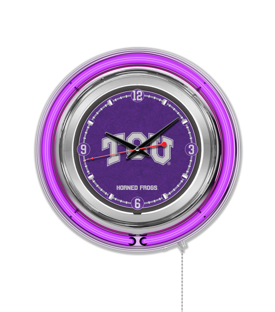 TCU Horned Frogs Double Neon Wall Clock | Holland Bar Stool Co. | Clk15TexChr