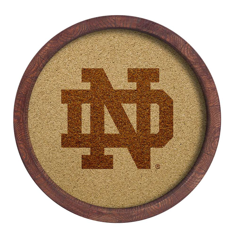 Notre Dame Fighting Irish: "Faux" Barrel Framed Cork Board - Monochrome Logo | The Fan-Brand | NCNTRD-632-01B