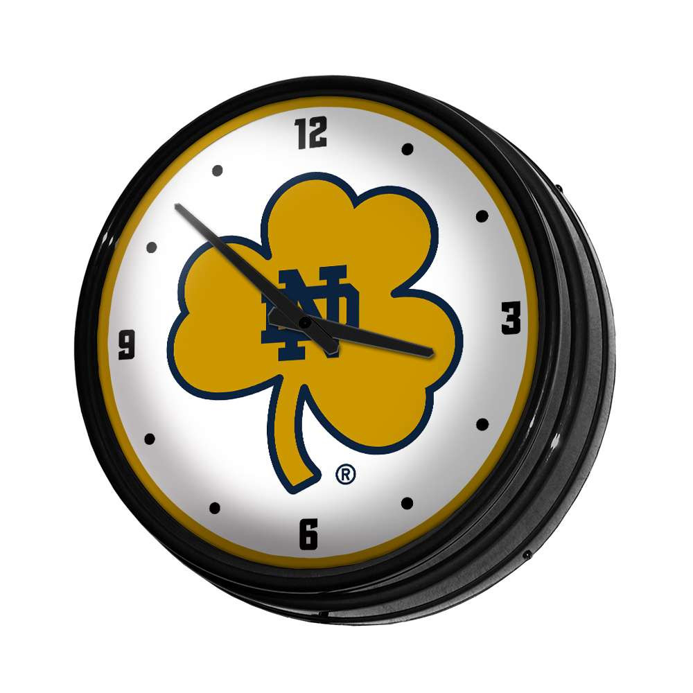 Notre Dame Fighting Irish: Shamrock - Retro Lighted Wall Clock | The Fan-Brand | NCNTRD-550-02