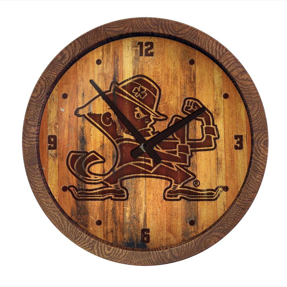 Notre Dame Fighting Irish: Leprechaun - Branded "Faux" Barrel Top Clock | The Fan-Brand | NCNTRD-560-05