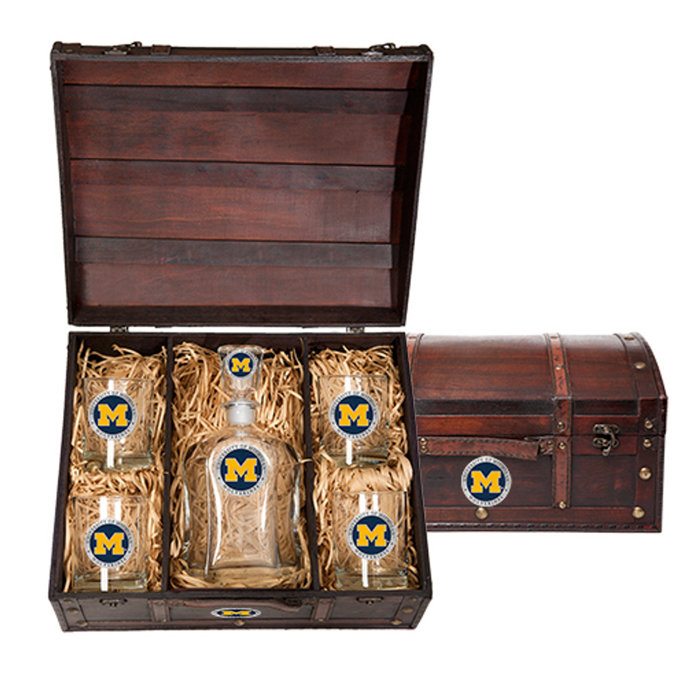 Michigan Wolverines Capitol Decanter Chest Set | Heritage Pewter | CPTC10882E