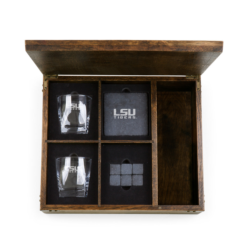 LSU Tigers Whiskey Box Gift Set | Picnic Time | 605-10-509-293-0