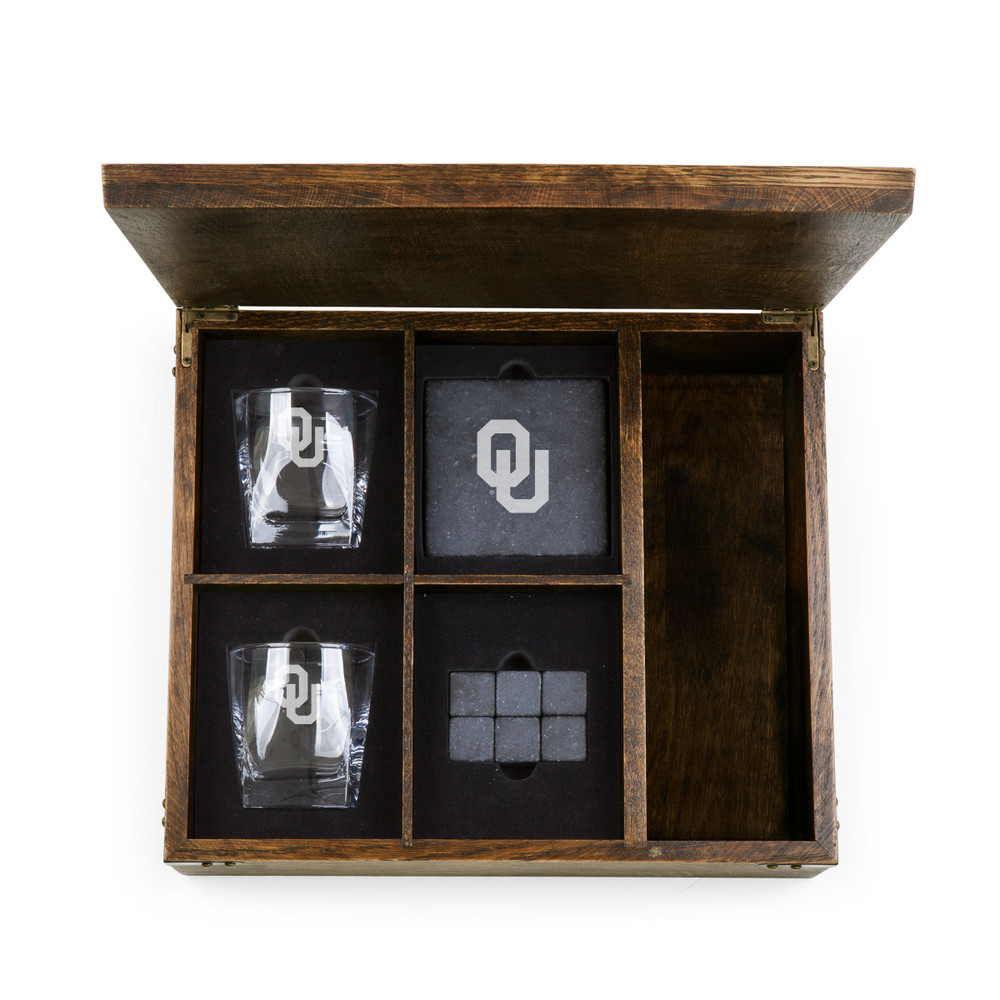 Oklahoma Sooners Whiskey Box Gift Set | Picnic Time | 605-10-509-453-0