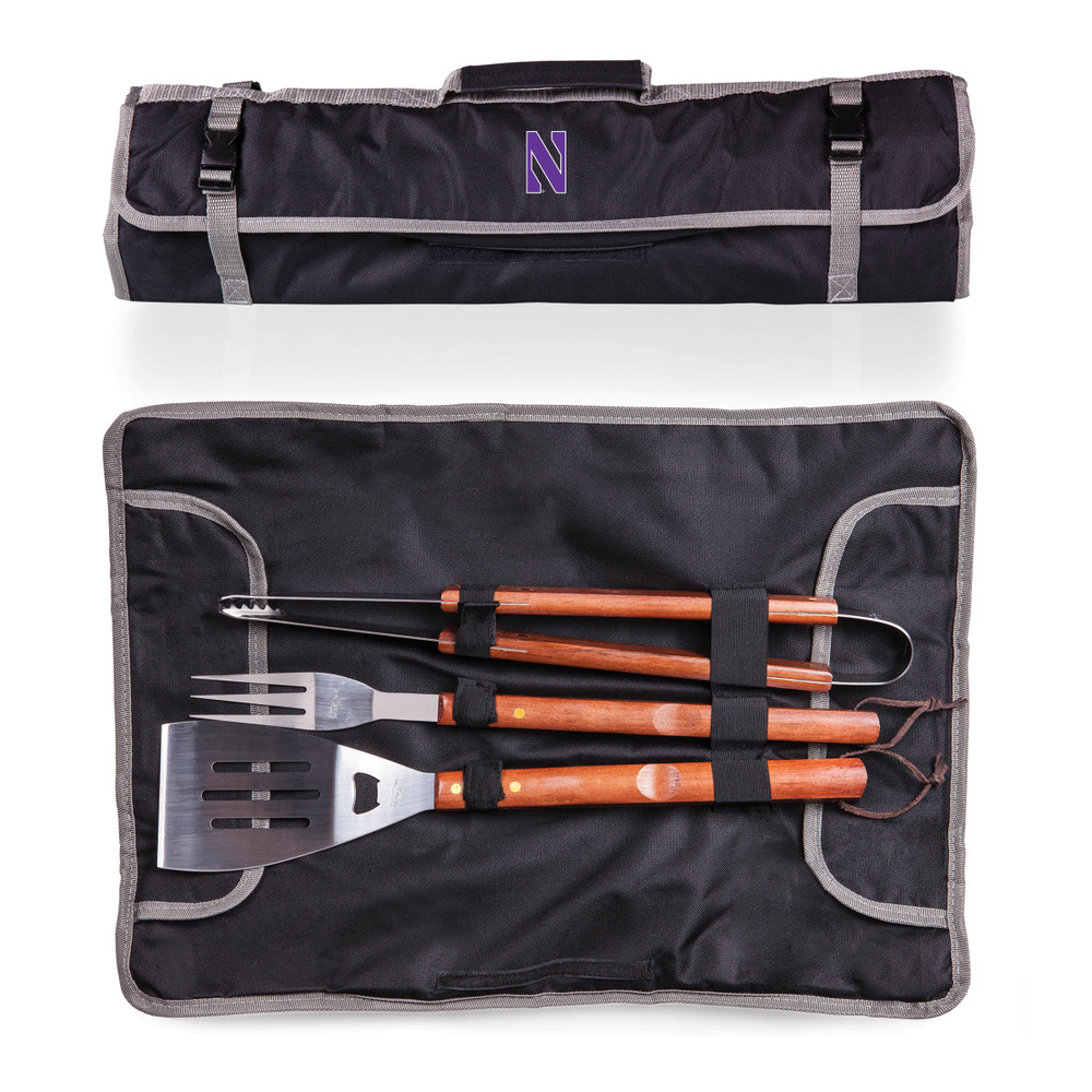 Northwestern Wildcats 3-Piece BBQ Tote & Grill Set | Picnic Time | 749-03-175-434-0
