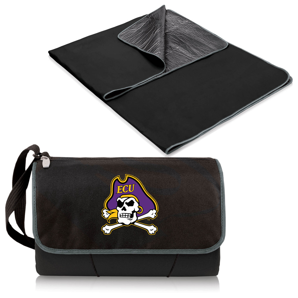 East Carolina Pirates Outdoor Picnic Blanket and Tote - Black | Picnic Time | 820-00-175-874-0