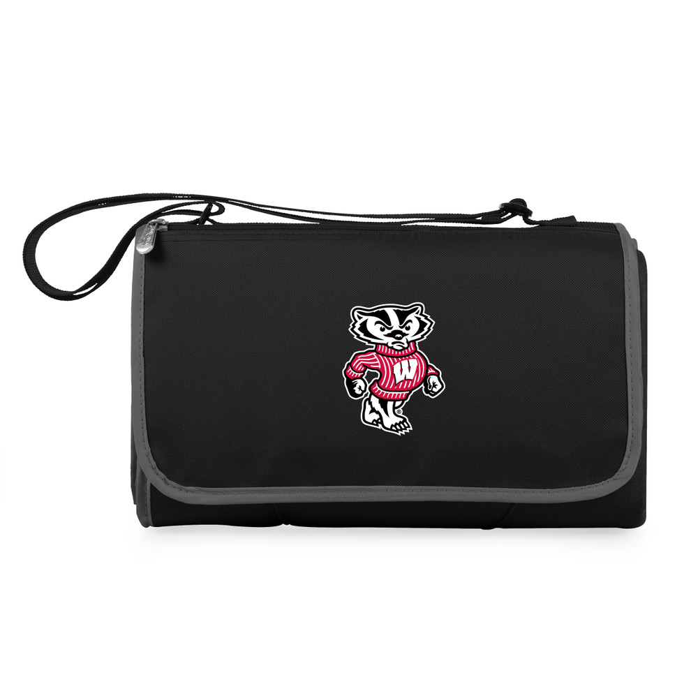Wisconsin Badgers Outdoor Picnic Blanket and Tote - Black | Picnic Time | 820-00-175-644-0