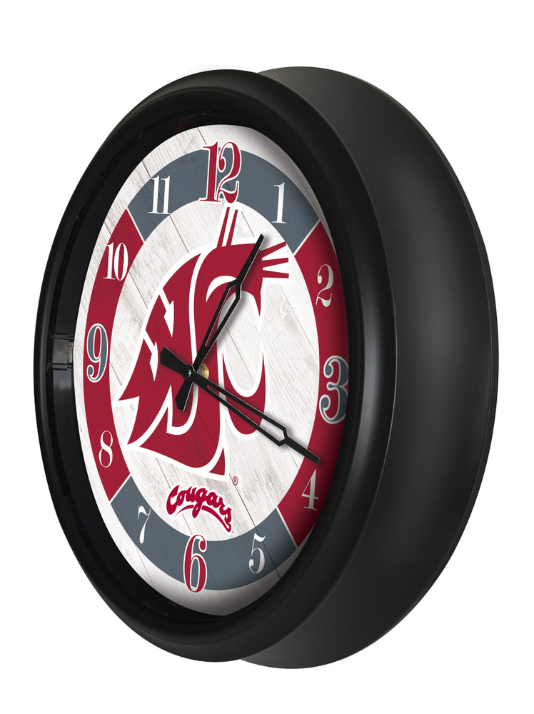 Washington State Cougars Indoor/Outdoor LED Wall Clock  | Holland Bar Stool Co. | ODClk14BK-08WashSt