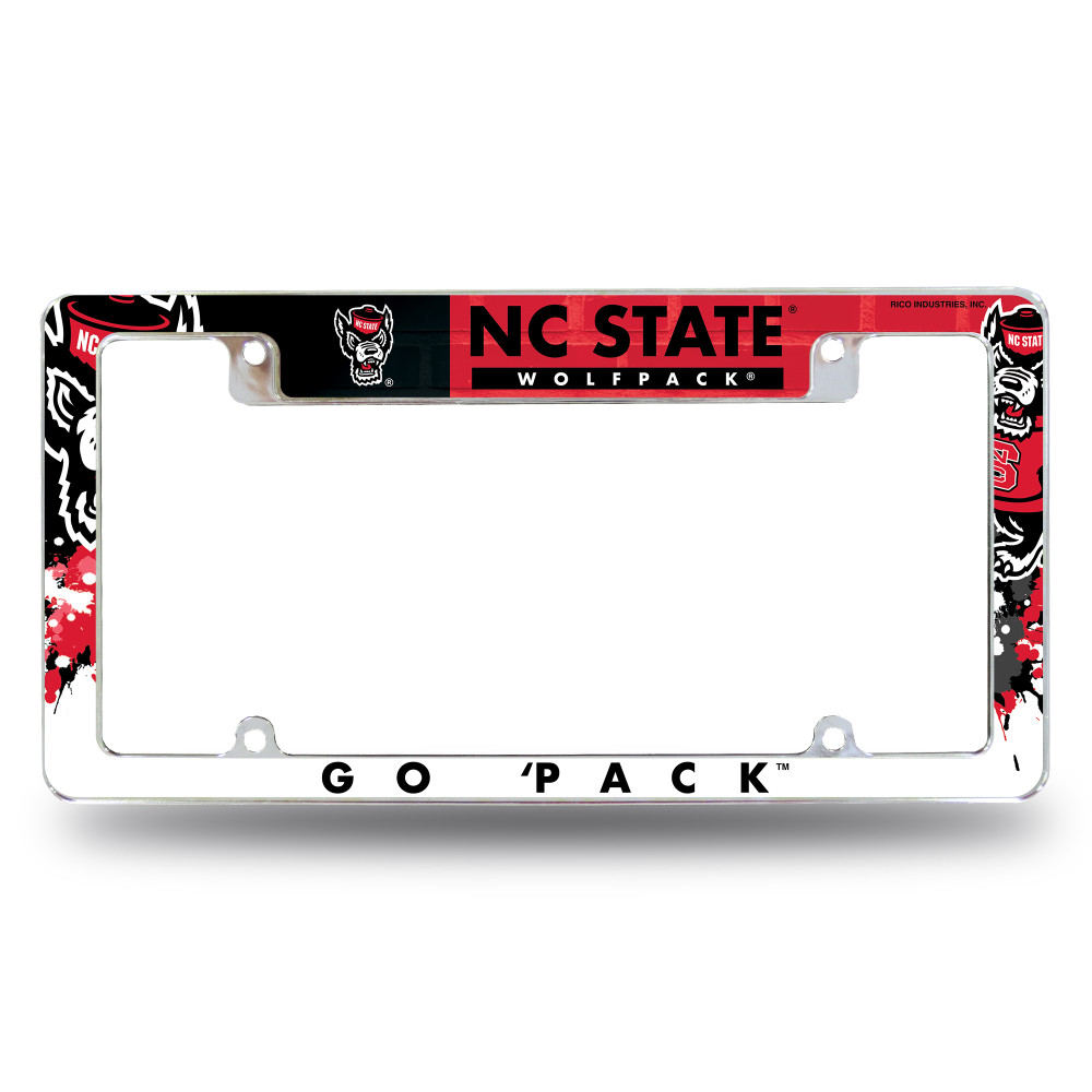 NC State Wolfpack Tuffy Head Logo Chrome License Plate Frame | Rico Industries | AFC130203T