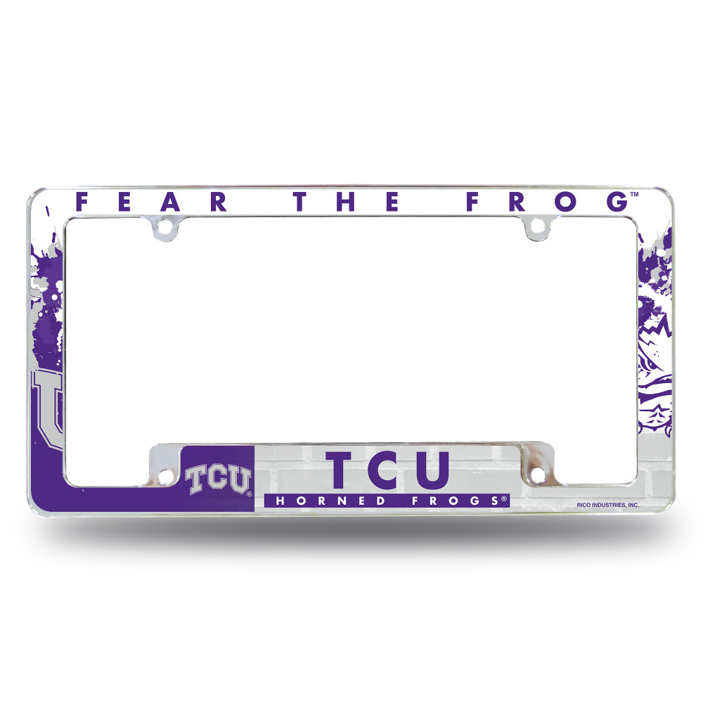 TCU Horned Frogs Primary Chrome License Plate Frame | Rico Industries | AFC260502B