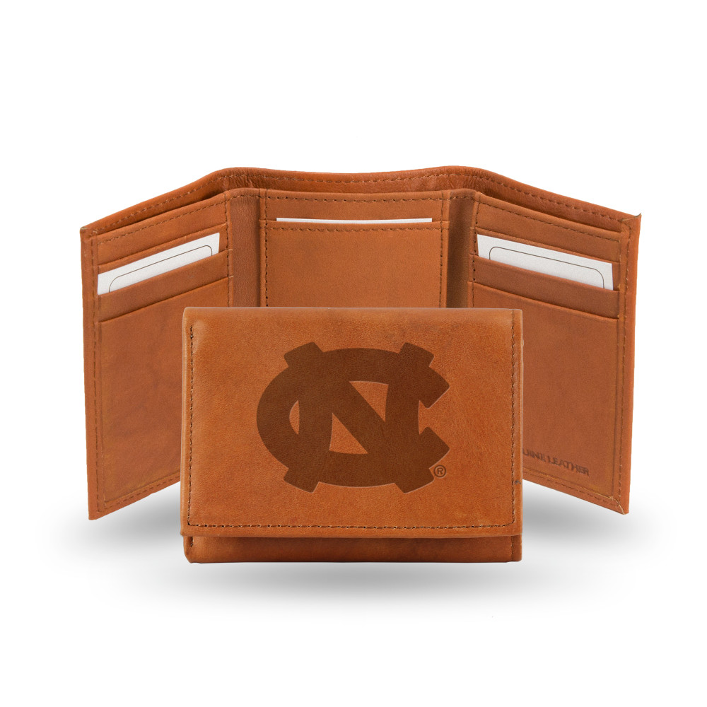 North Carolina Tar Heels Brown Embossed Genuine Leather Tri-Fold Wallet | Rico Industries | STR130102