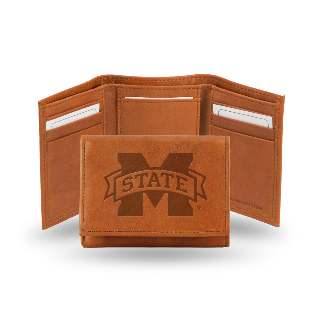 Mississippi State Bulldogs Brown Embossed Genuine Leather Tri-Fold Wallet | Rico Industries | STR160102