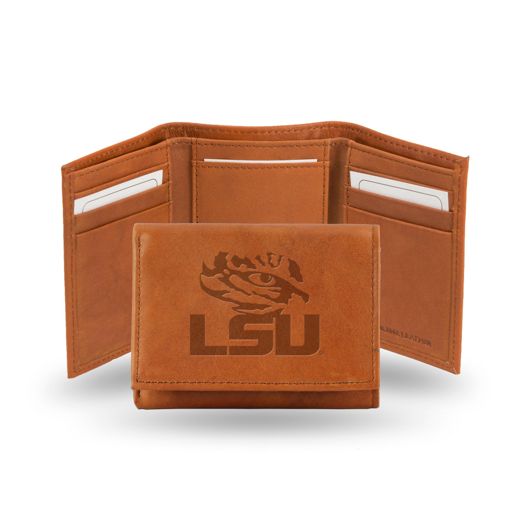 LSU Tigers Brown Embossed Genuine Leather Tri-Fold Wallet | Rico Industries | STR170102