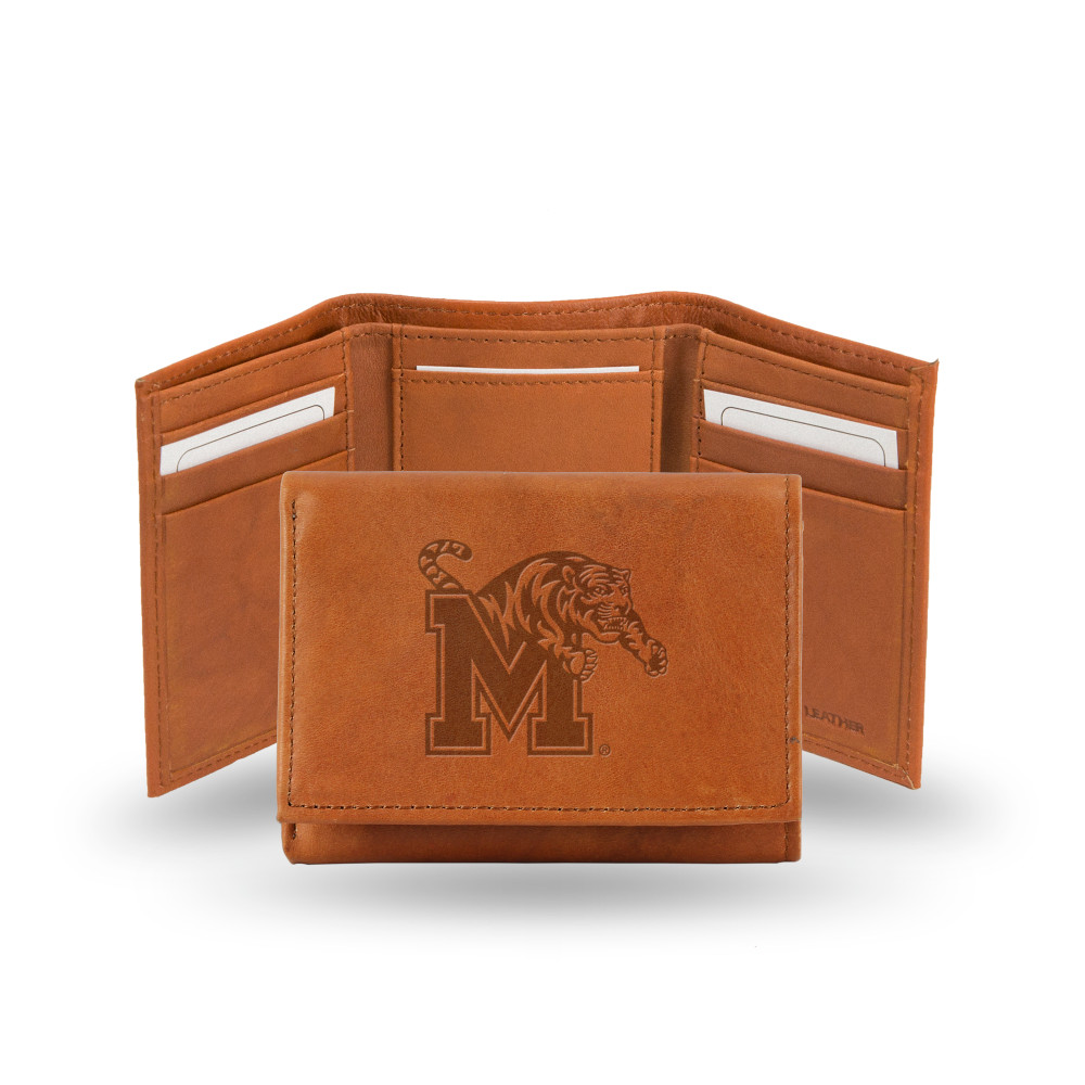 Memphis Tigers Brown Embossed Genuine Leather Tri-Fold Wallet | Rico Industries | STR180806
