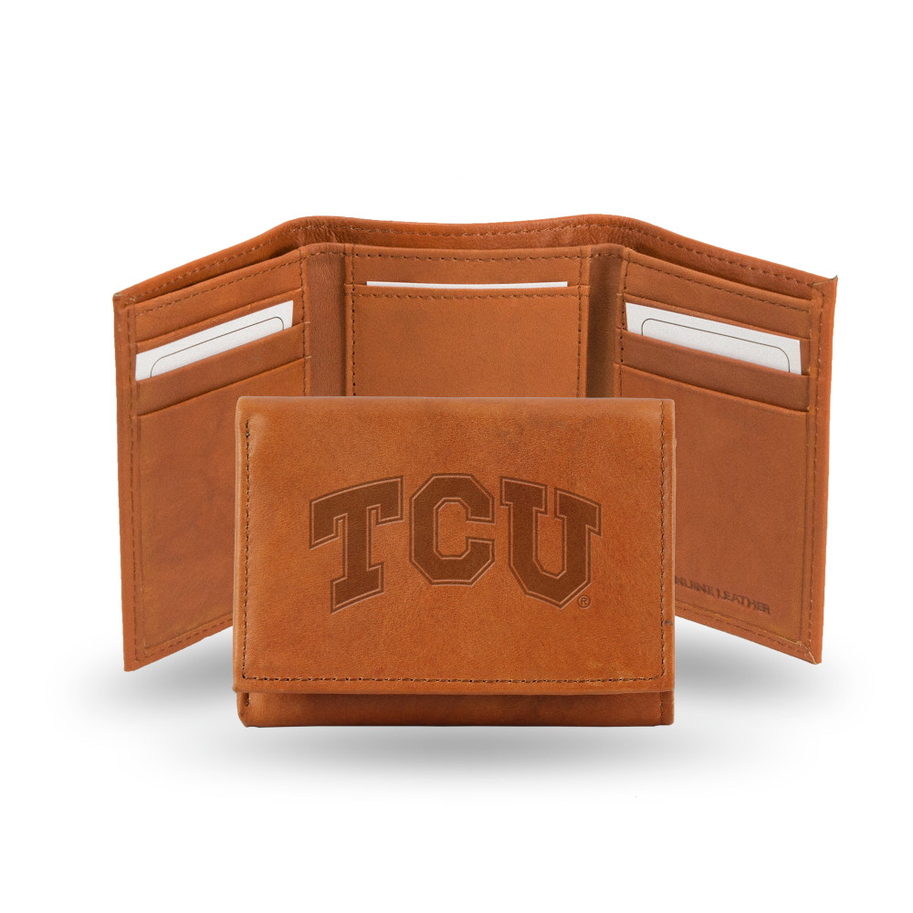 TCU Horned Frogs Brown Embossed Genuine Leather Tri-Fold Wallet | Rico Industries | STR260502