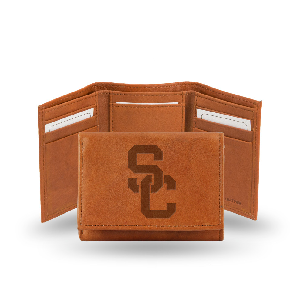 USC Trojans Brown Embossed Genuine Leather TriFold Wallet