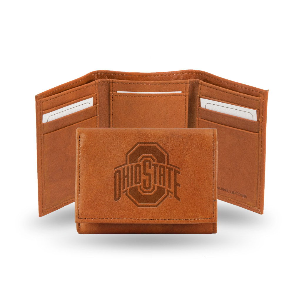 Ohio State Buckeyes Brown Embossed Genuine Leather Tri-Fold Wallet | Rico Industries | STR300102