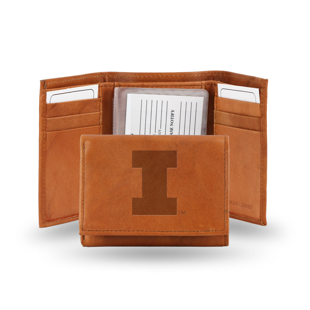 Illinois Fighting Illini Brown Embossed Genuine Leather Tri-Fold Wallet | Rico Industries | STR400106