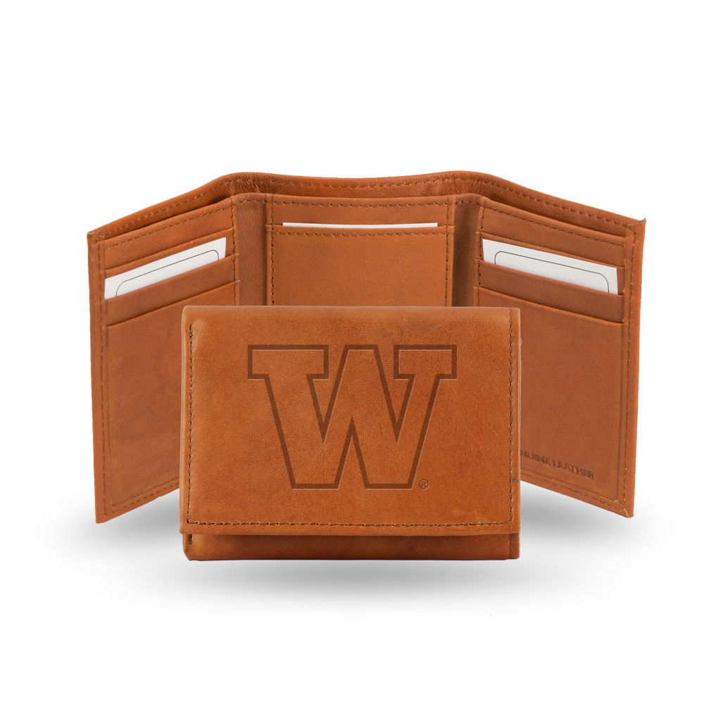 Washington Huskies Brown Embossed Genuine Leather Tri-Fold Wallet | Rico Industries | STR490201