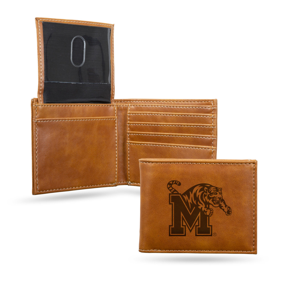 Memphis Tigers Brown Laser Engraved Bill-fold Wallet  | Rico Industries | LEBIL180802BR