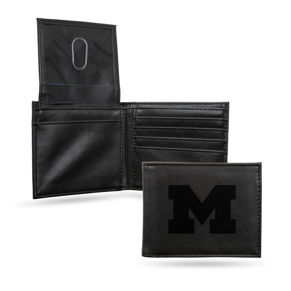 Michigan Wolverines Black Laser Engraved Bill-fold Wallet  | Rico Industries | LEBIL220001BK