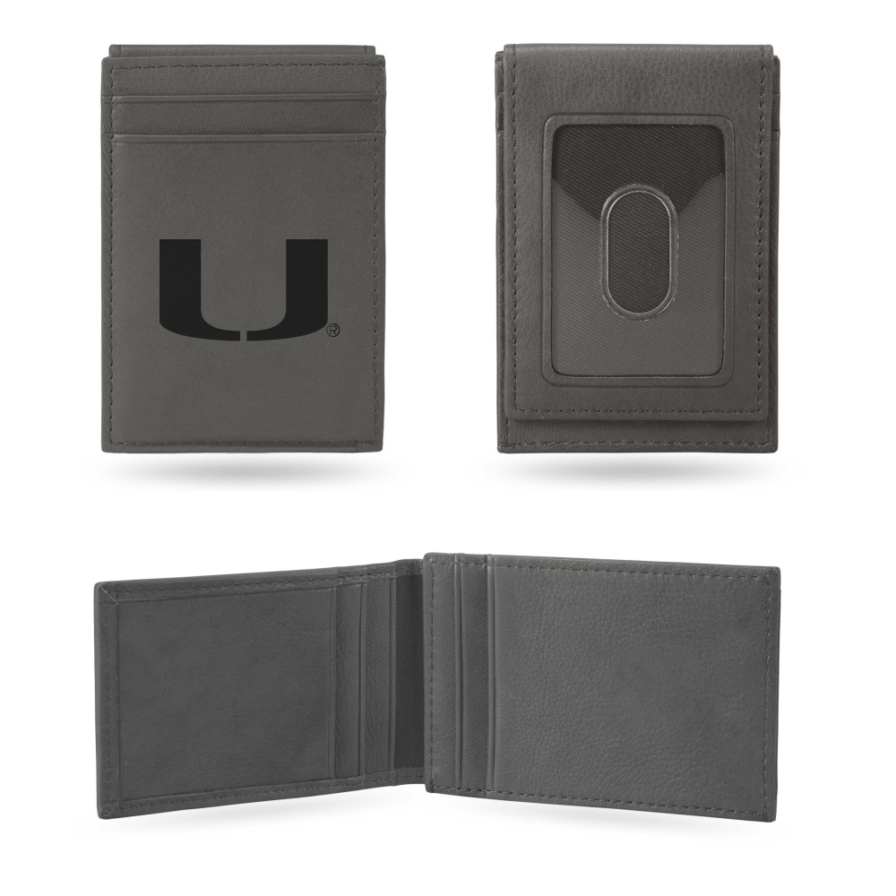Miami Hurricanes Gray Laser Engraved Front Pocket Wallet  | Rico Industries | LEFPW100301GY